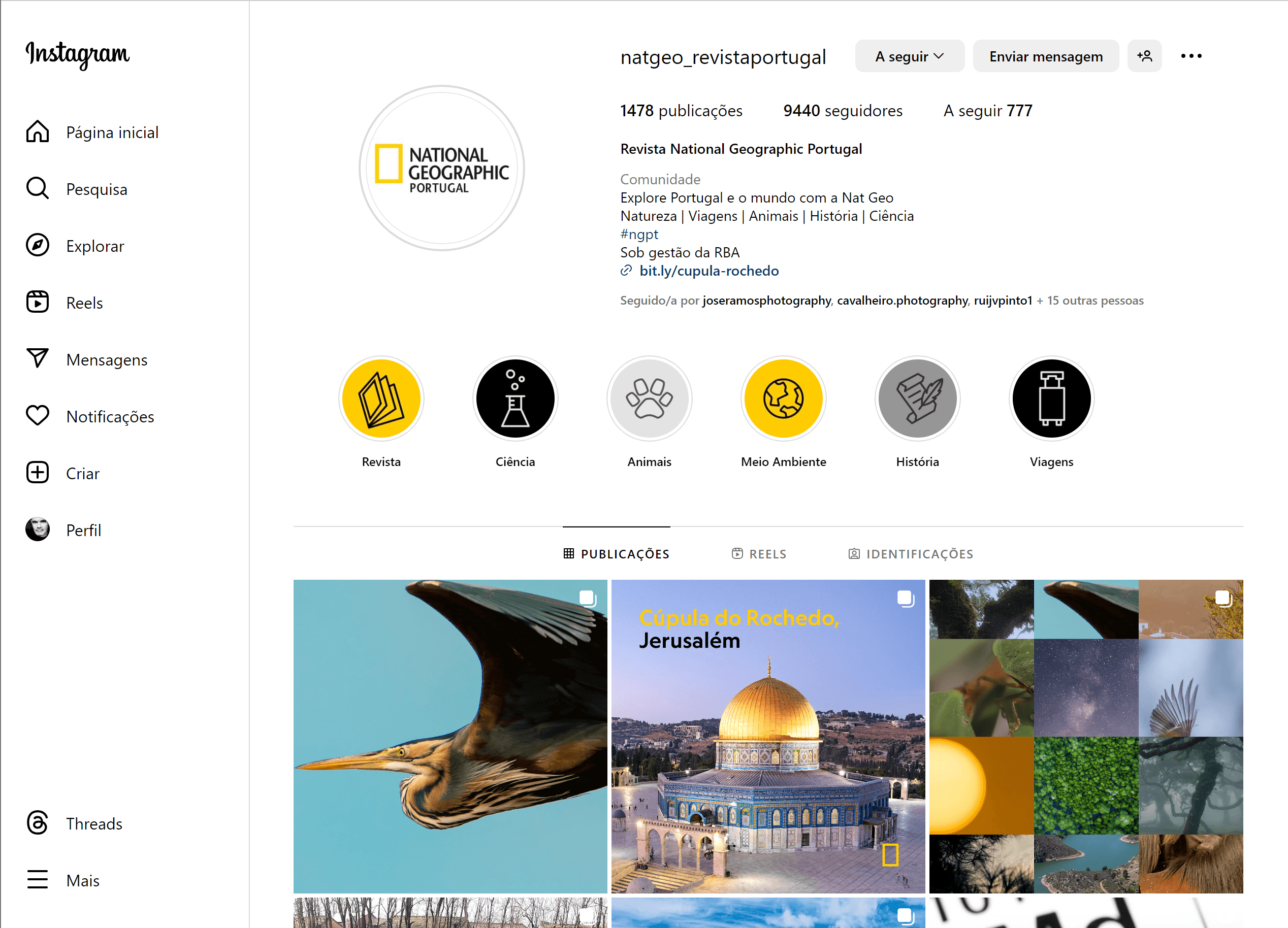 National Geographic Portugal Instagram — post Outubro 2023
